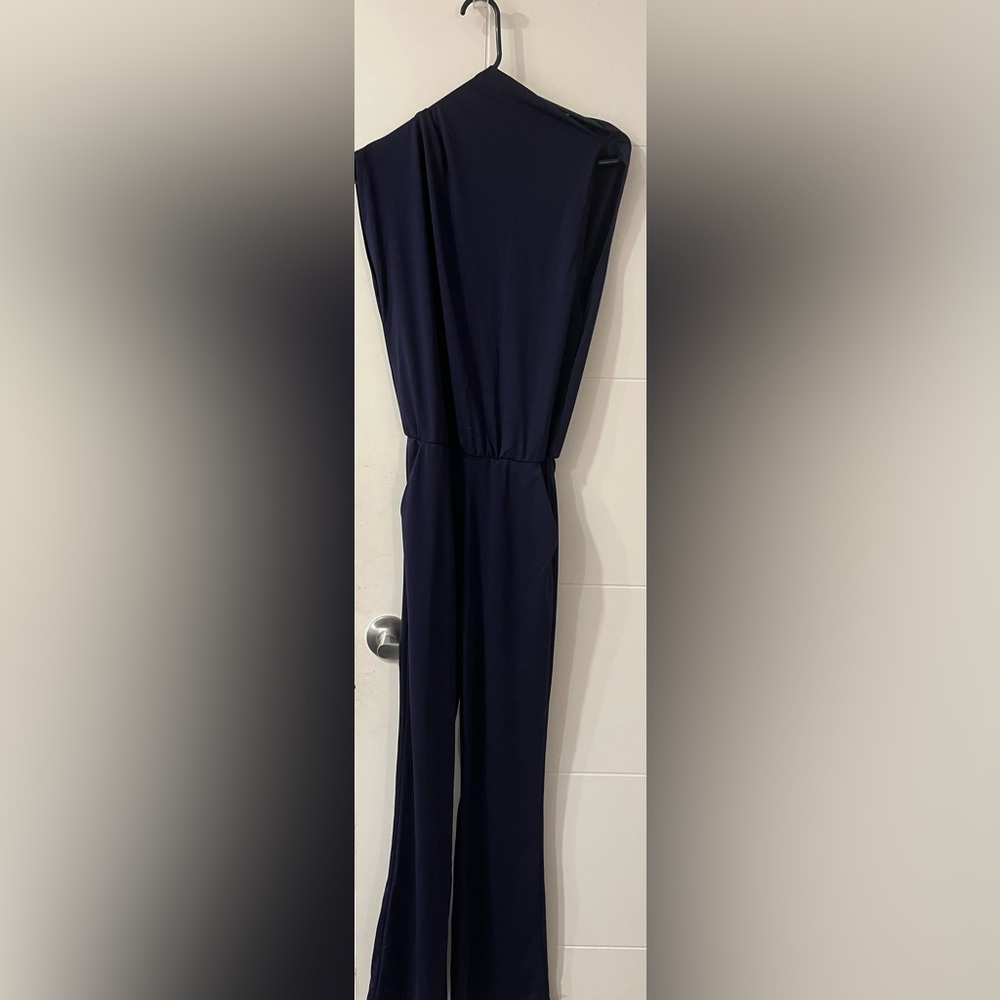 Rowangirl chic blue loose one shoulder sleeveless jumpsuit, open back
